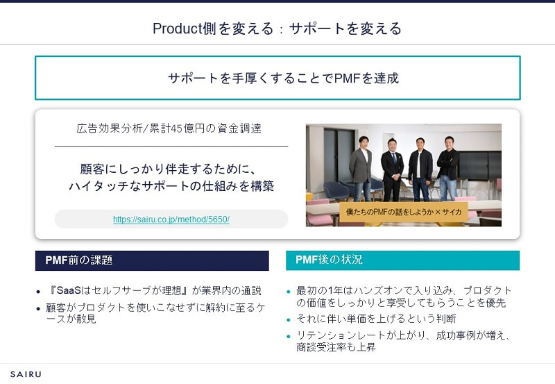 PMFパターンの1つ「サポートを変える」の事例（提供：株式会社才流）