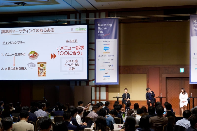 「調味料マーケティングのあるある」と書かれたスライド資料の説明をする槇亮次さん